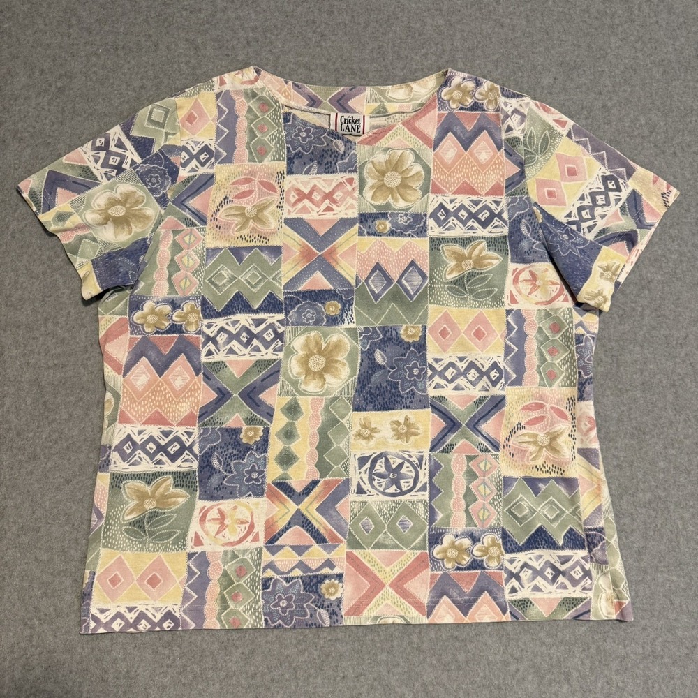 Vintage Cricket Lane Patchwork Floral Boxy Shirt Short Sleeve Grannycore XL